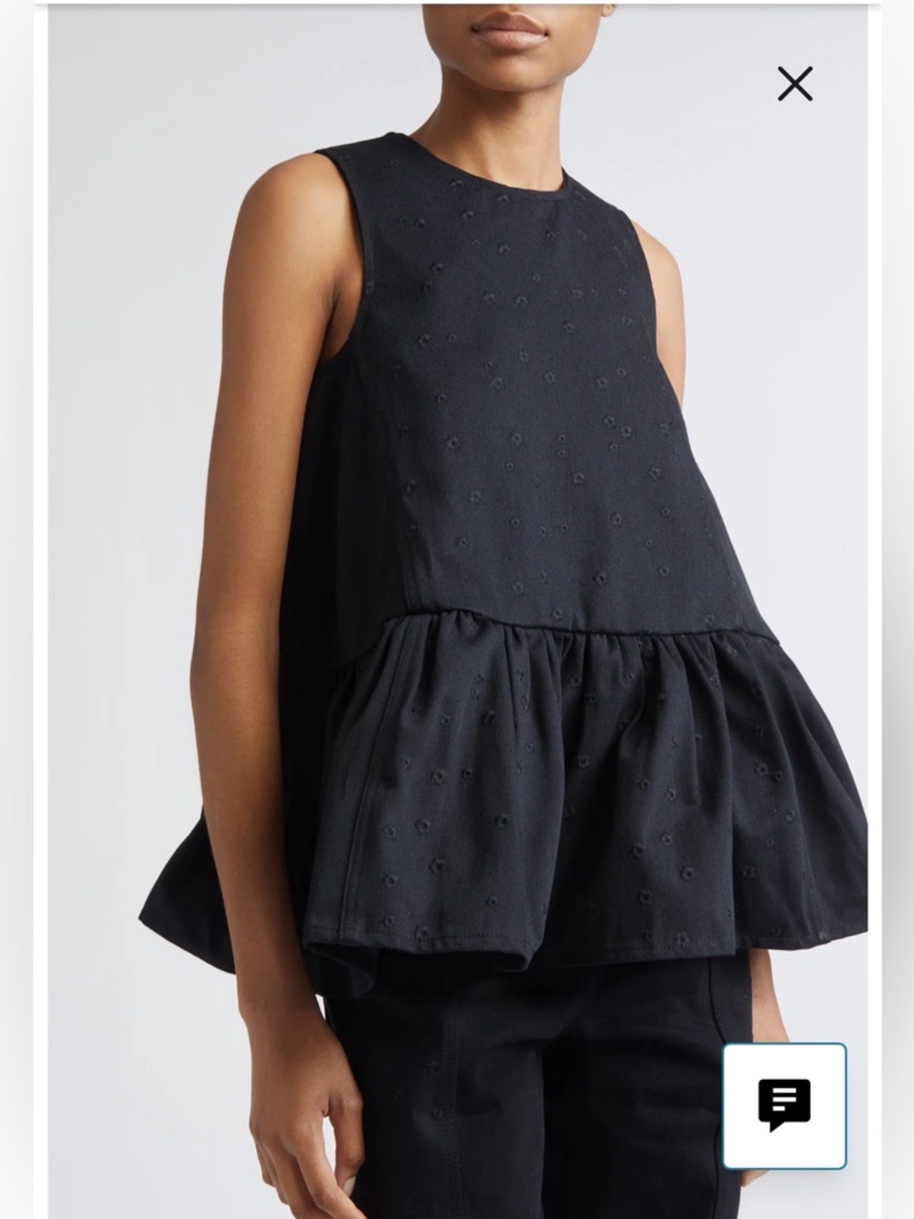 NWT Cecilie Bahnsen BLACK BARBARA FLORAL EMBROIDERED DENIM RUFFLE BLOUSE 6UK/2US